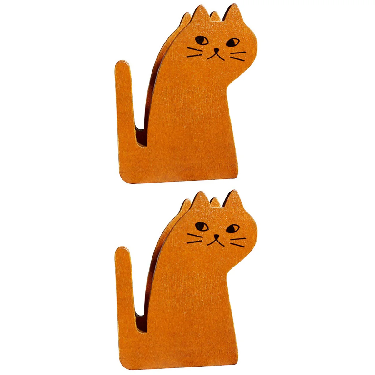 

2 Pieces Cat Tape Holder Office Adorable Model Cutters Desktop Lovely Adornment Shaped Dispenser Wood Vintage Child