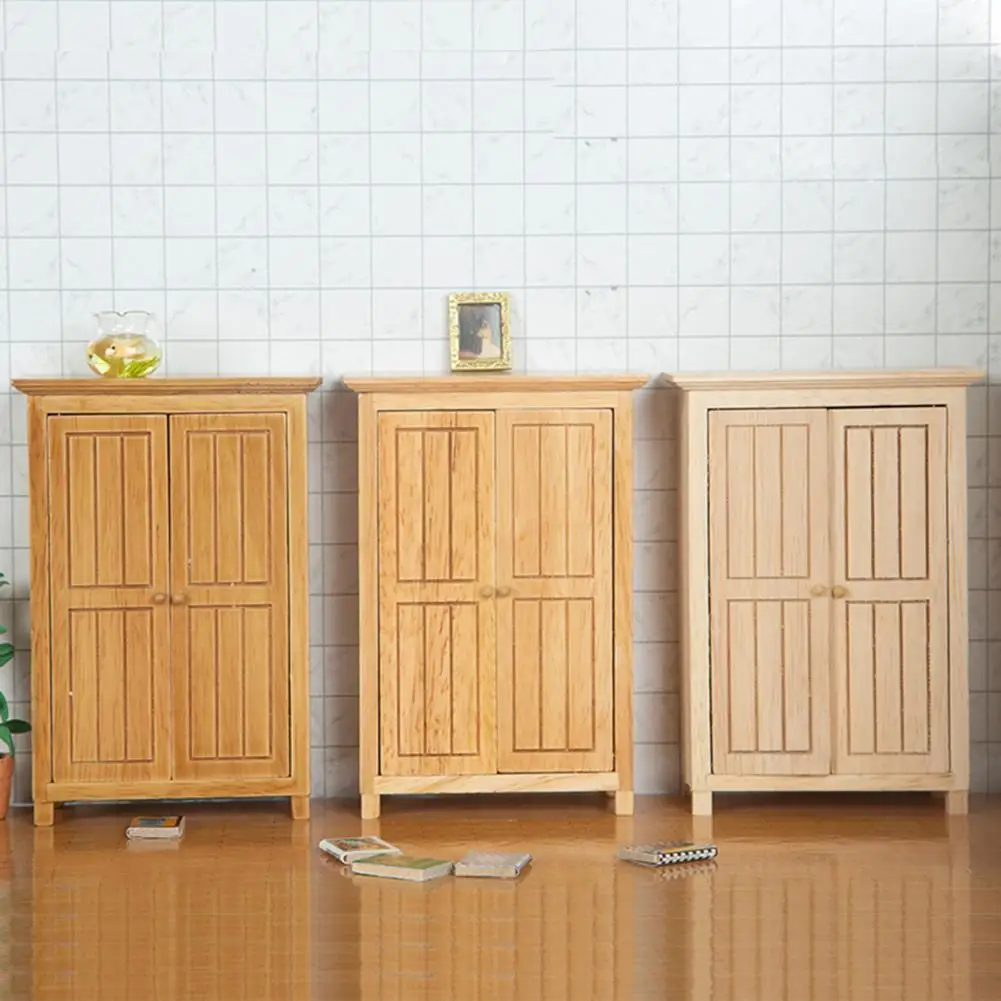 

Увлекательный миниатюрный шкаф для спальни с двумя дверями, миниатюрный деревянный шкаф, Прекрасный деревянный шкаф