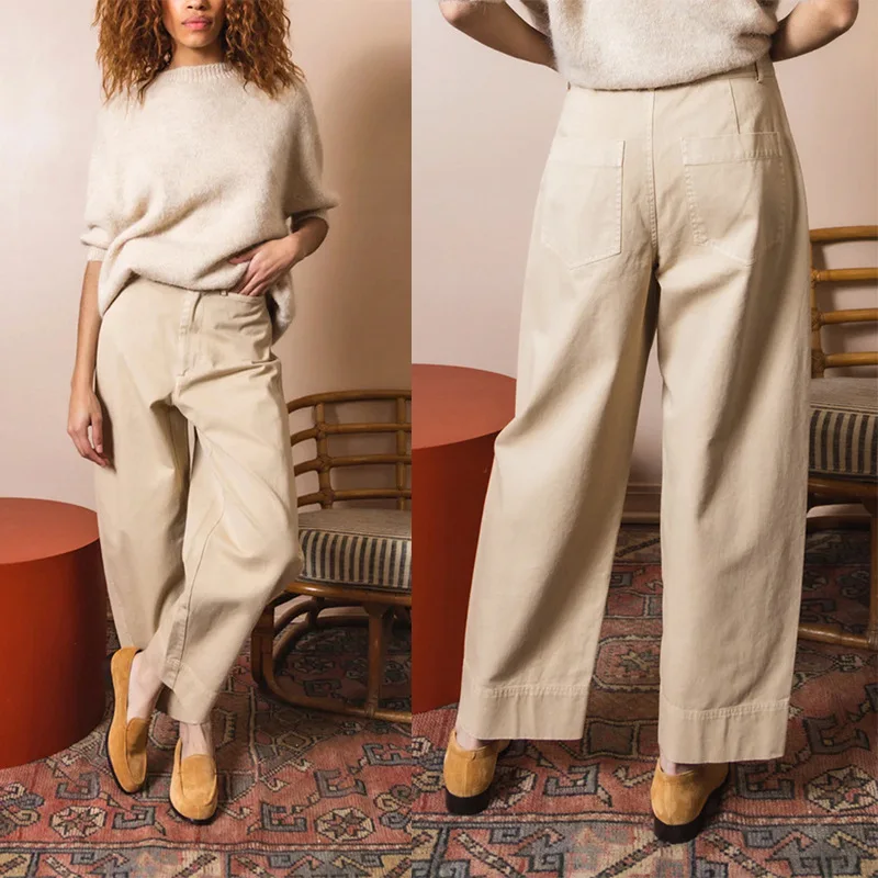 

3 Colors Women's Simple High Waist Casual Jeans 2023 Early Autumn New Double Button Profile Pure Cotton Ankle Trousers All-Match