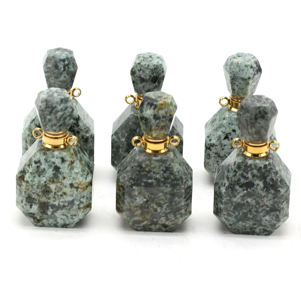 

New Natural Stone Spotted African Pine Perfume Bottle Pendant Connector Charm Essential Oil Diffuser DIY Jewelry Accessories 1PC