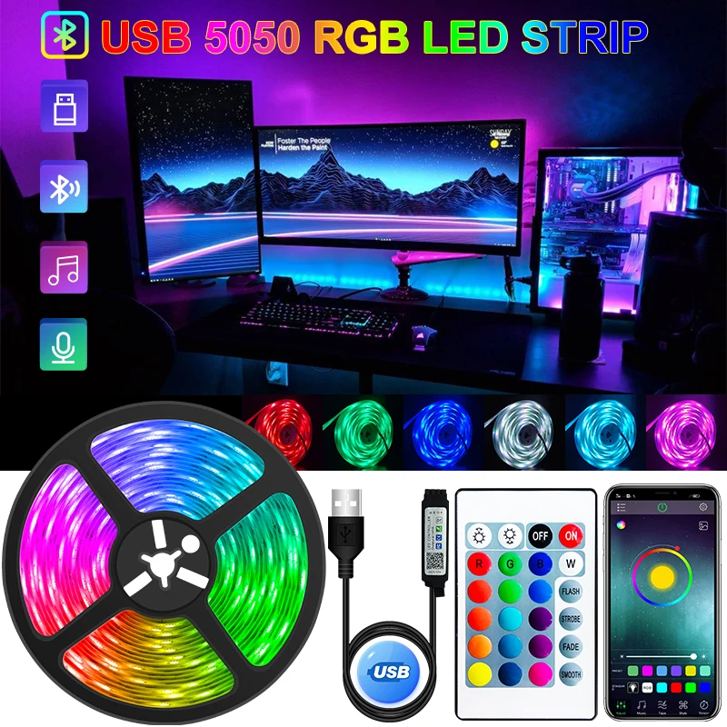 

3meters LED Strip Light USB Bluetooth RGB 5V LED RGB Lights Flexible LED Lamp Tape Ribbon Desktop Screen BackLight Diode Tape