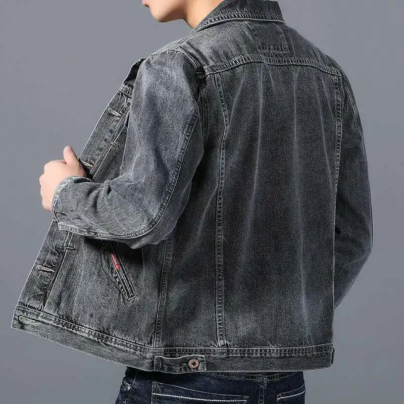 Мужская джинсовая куртка с отложным воротником повседневная винтажная