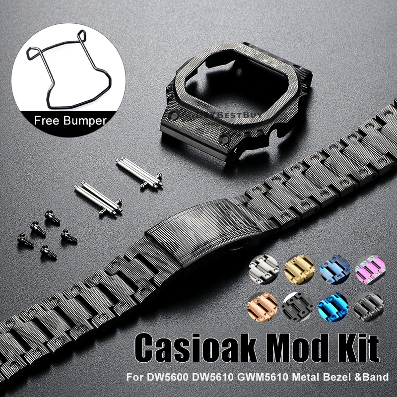 

For Casioak DW5600 DW5610 GWM5610 Mod Kit Metal Bezel Case Frame Band Stainless Steel Strap Replacements