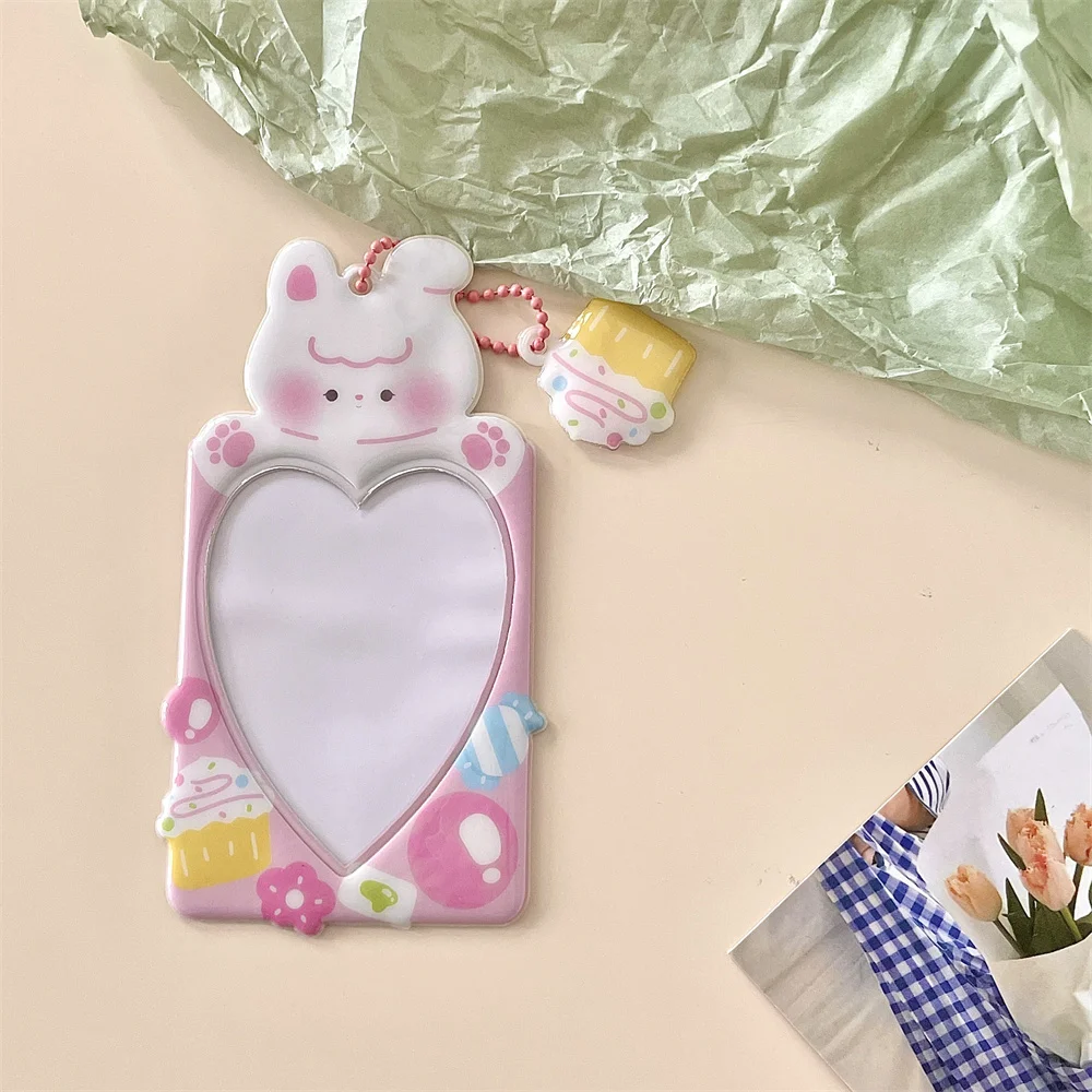 3inch cute bear cat photocards holder with chain waterproof protector kpop idol photo card sleeves keychain pendant stationery free global shipping