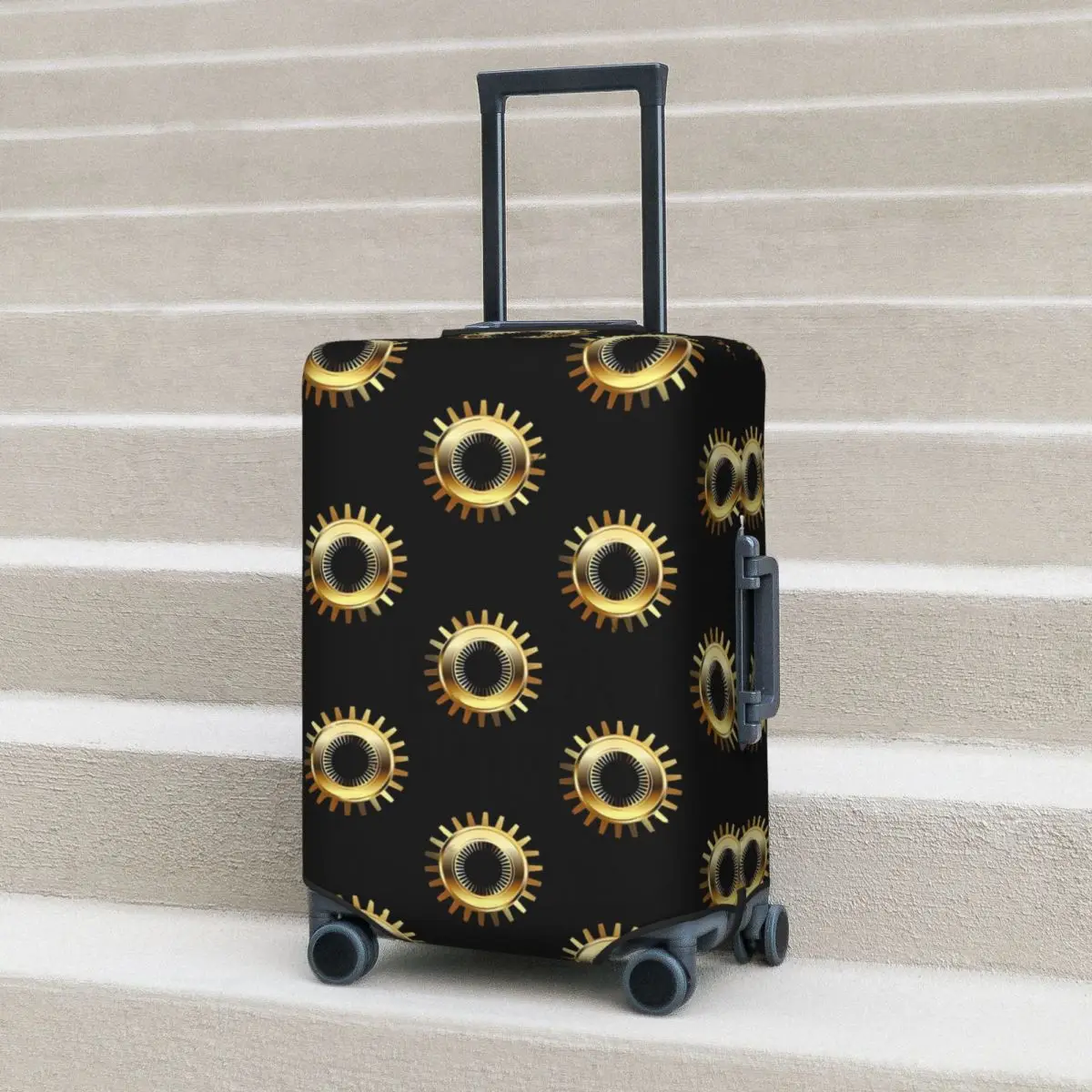 

Steampunk Print Suitcase Cover Golden Gear Holiday Business Strectch Luggage Accesories Protector
