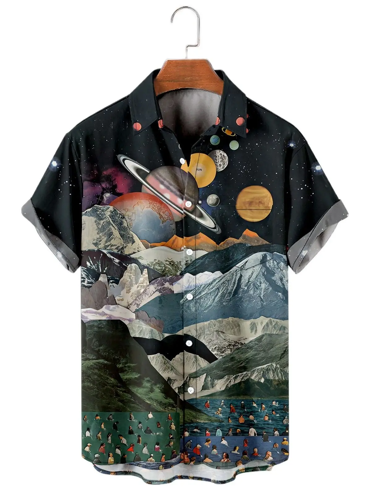 

2022 New Men's Shirt Cross Creative Planet Element 3D Single Button Fashion Shirt for Men and Women Large Size Top Male Clothing