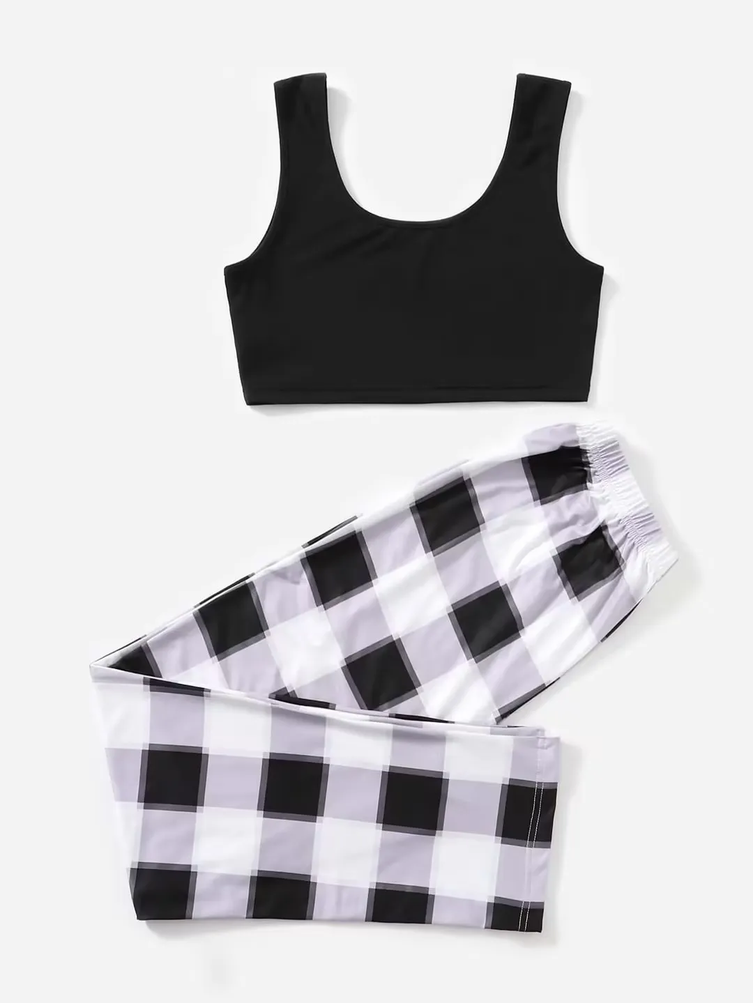 Tank Top & Buffalo Plaid Bow Detail Pants Pajamas Set Fashion Two-piece Nightdress Home Clothing Set