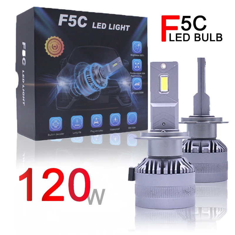 

F5C 120W H7 Светодиодные фары противотуманные фары 12000LM H7 H11 H1 9005 3000K 6000K Автомобильные светодиодные лампы H4 Фары Лампа Canbus для Bmw для Audi