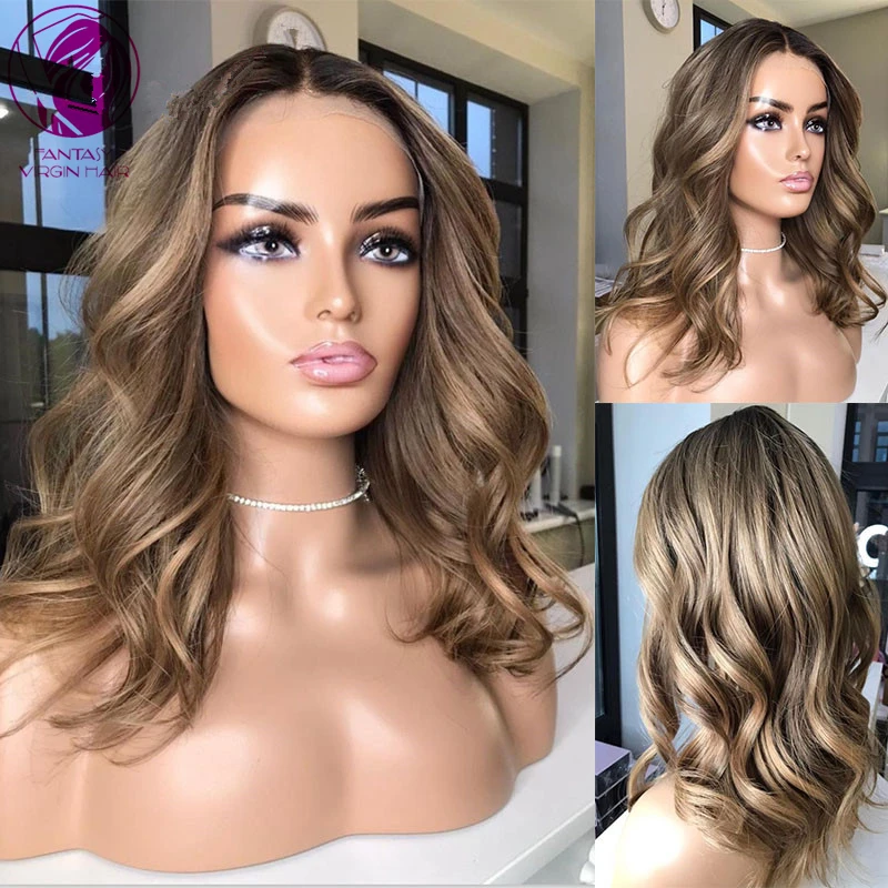 HD Glueless Lace Front Wig Brazilian Human Hair Wig Sale Warm Honey Blonde Ash Brown Highlights Lace Frontal Wig 13x4 Loose Wave