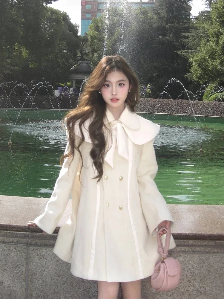 Французское высококачественное Ретро милое шерстяное пальто с кукольным