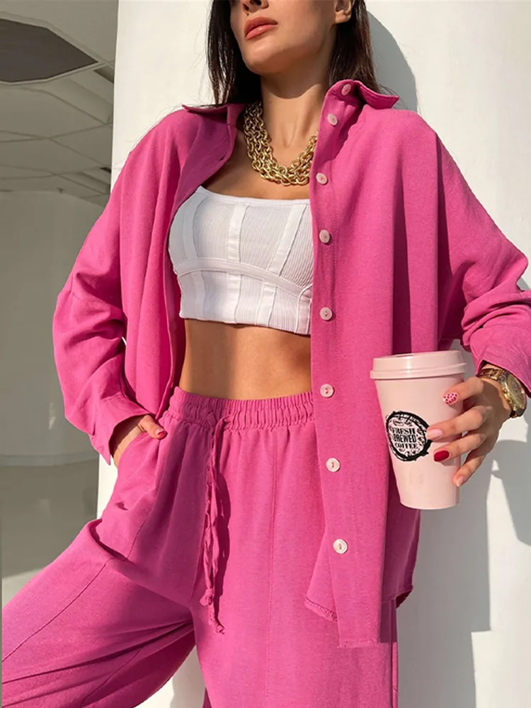 

Женские комплекты, рубашка, шаровары, брюки, комплект из двух предметов, рубашка с длинным рукавом, костюм с широкими штанинами на шнурке, Же...