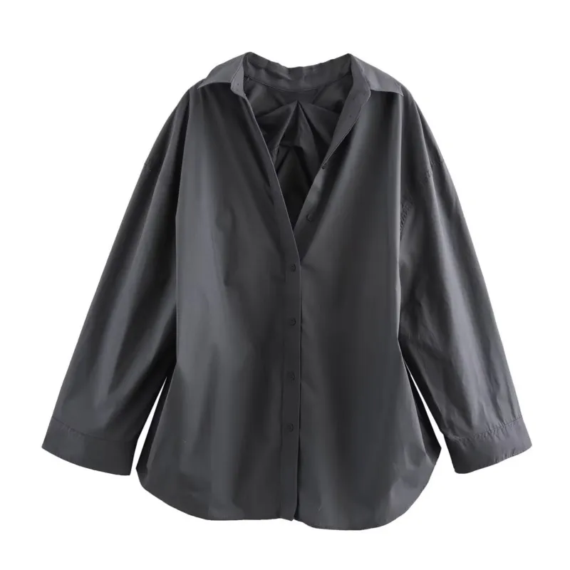 TRAF женская плиссированная рубашка сзади одежда осенние повседневные блузки на