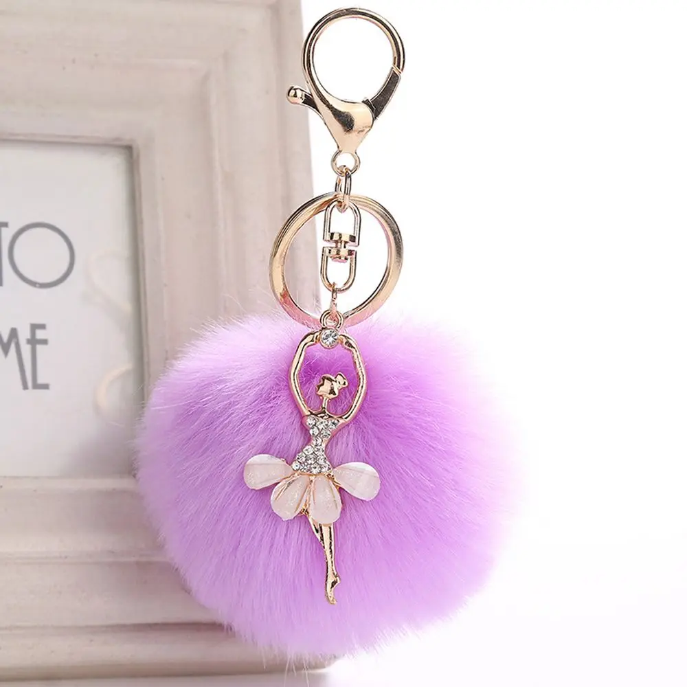 

Plush Faux Rabbit Fur Fluffy Handbag Accessories Ballet Dancing Girl Keyring Key Buckle Angel Keychain Car Pendant