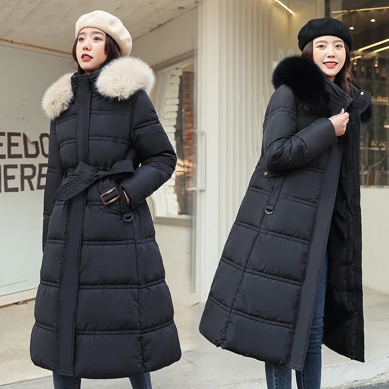Women's Hooded Winter Coat with Big Fur Collar Thicken Quilted Puffer Jacket Outwear Windproof Parkas 2022 Spring Autumn Winter