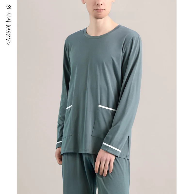 Мужские пижамы всесезонные с длинным рукавом из модала хлопка шелка весна-лето