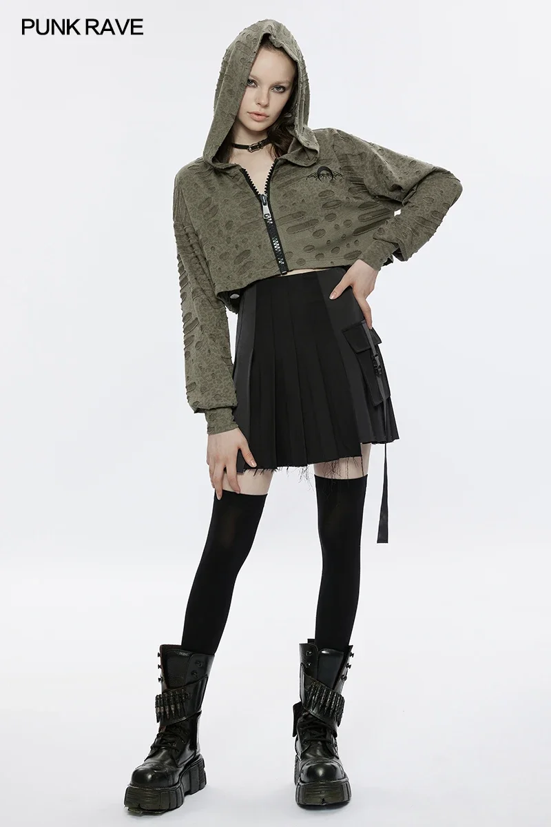 Женская плиссированная юбка-трапеция в стиле Панк RAVE Модные индивидуальные