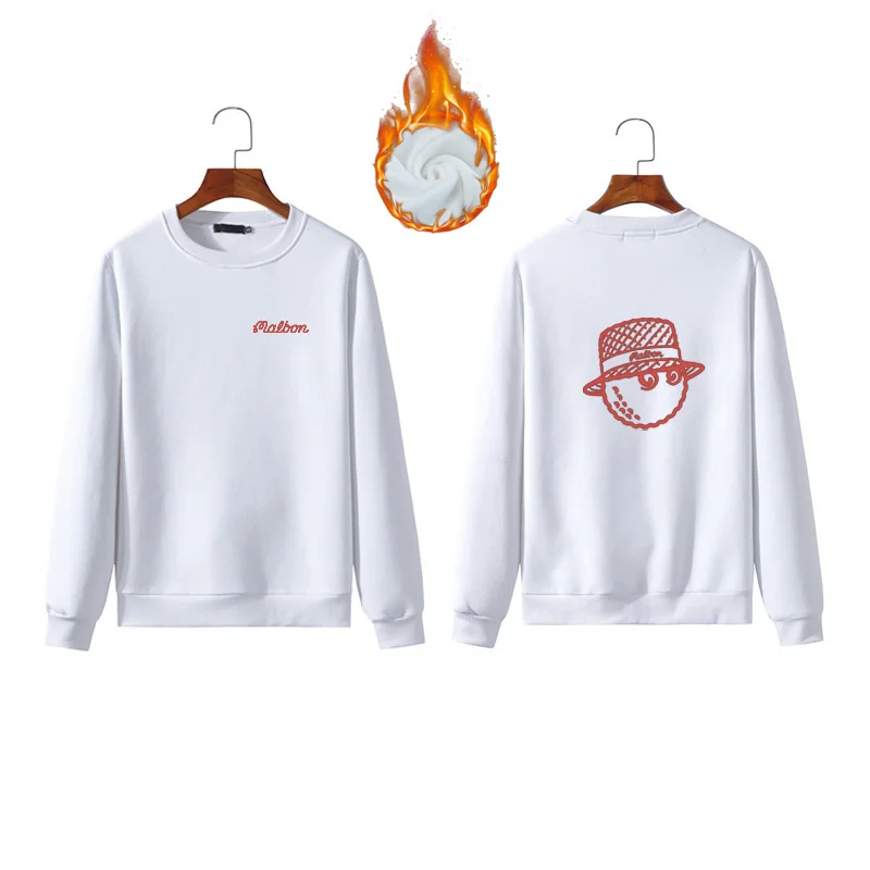 Men's Sweatshirt Autumn Winter Golf Long Sleeve Top Velvet Golf Clothing Essential Script Large Bucket Hat Malbon Loose Street