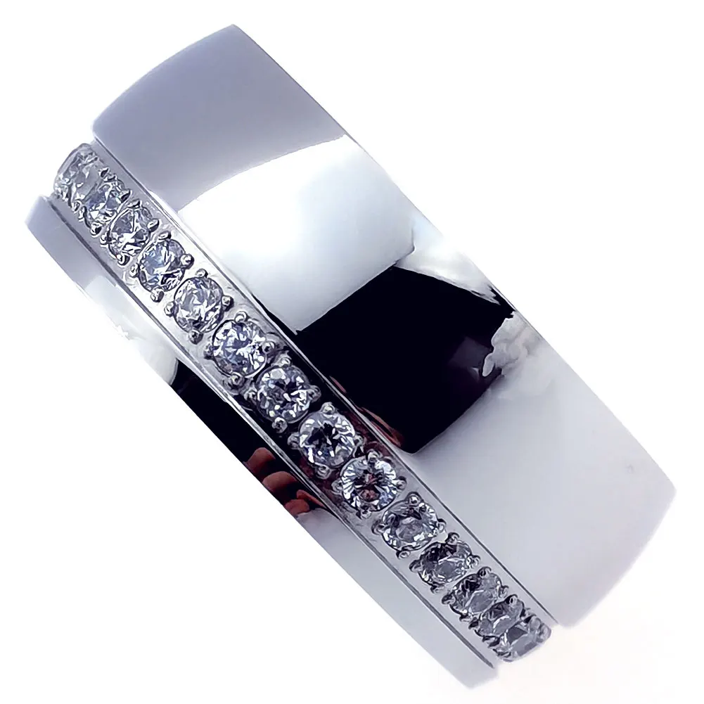 

10MM Band width Top quality mens wedding engagement a circle prong setting transparent stone ring