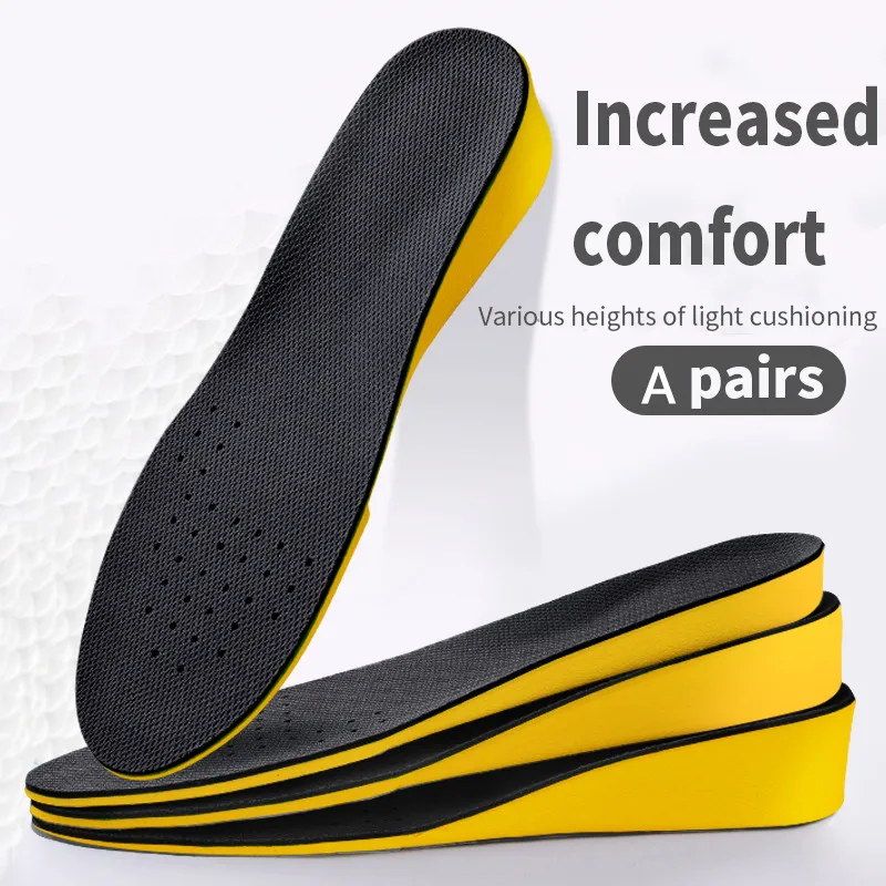 1.5-3.5cm Invisiable Height Increase Insoles for Women Men Yellow Shoes Sole Pad Breathable Shock Absorption Feet Care Cushion