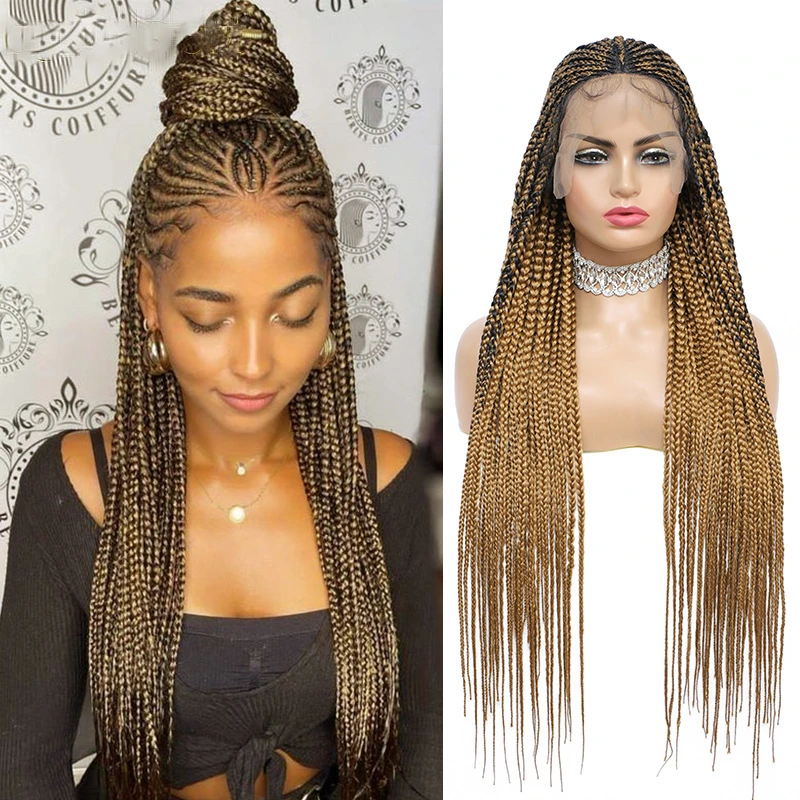 180% Density 28 Inches Long Synthetic Hair Box Braids Lace Front Wig For Black Woman