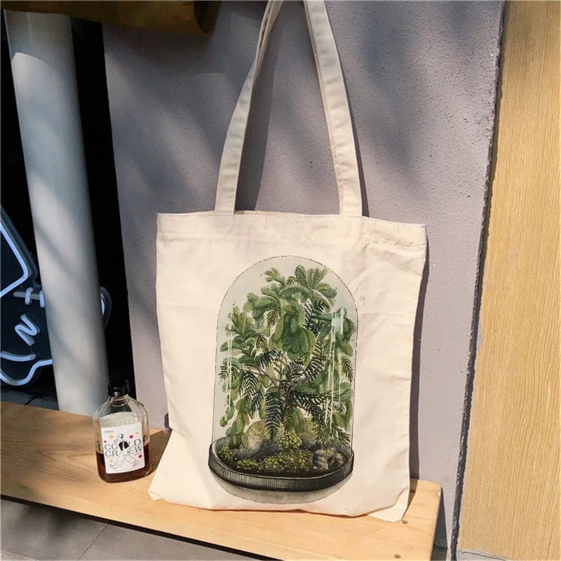 

Летняя женская сумка через плечо, Сумка с растительным цветочным принтом, холщовая пляжная сумка, повседневная женская сумка для покупок для дам.