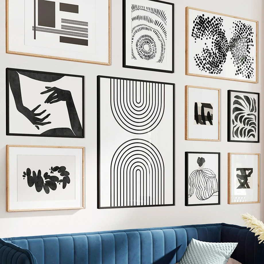 Картина на холсте черно-белая минималистская линия