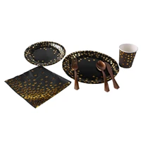disposable black and gold party supplies paper plate and napkin cup set for birthday party graduation wedding engagement
