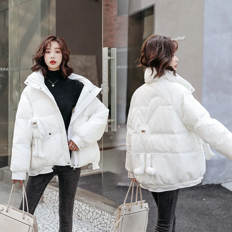 Women's Winter Coats 2022 Korean Style Parkas Cute Bunny Decoration Harajuku Cotton-padded Coat Warm Jackets Female Clothing