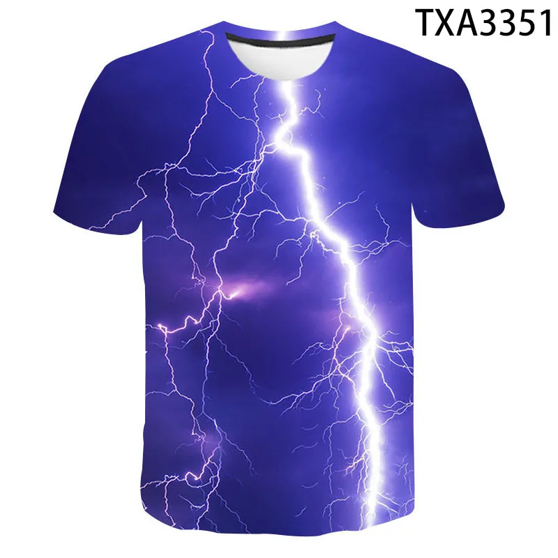 Фото Fashion Summer Thunderbolt T Shirt Men Women Children Lightning Flash 3D Print T-shirt Boy Girl Kids Short Slevee Tops Cool Tee №5