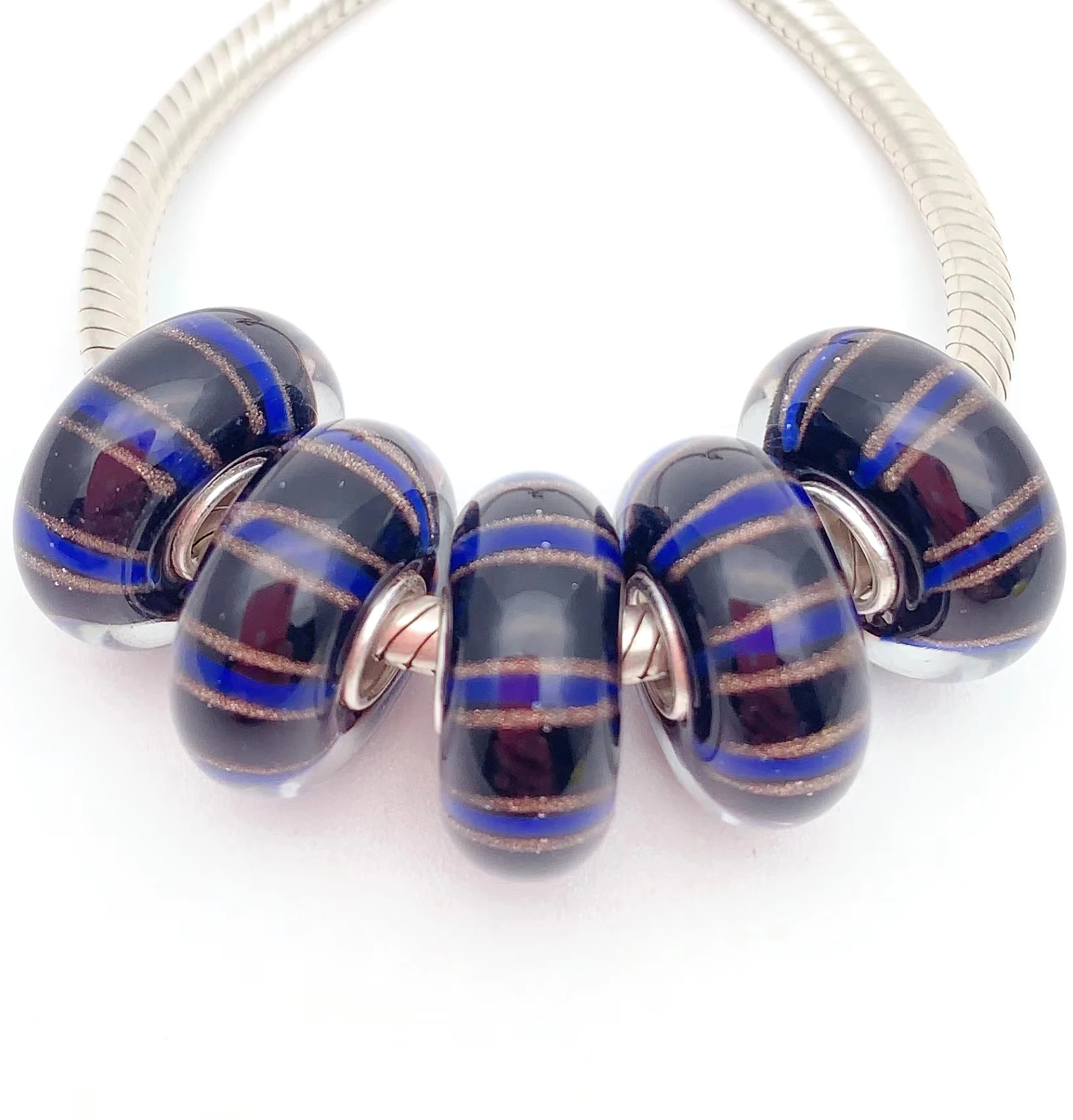 

XHYG268 5X 100% Authenticity S925 Sterling Silver Beads Murano GlassBeads Fit European Charms Bracelet Diy Jewelry Lampwork