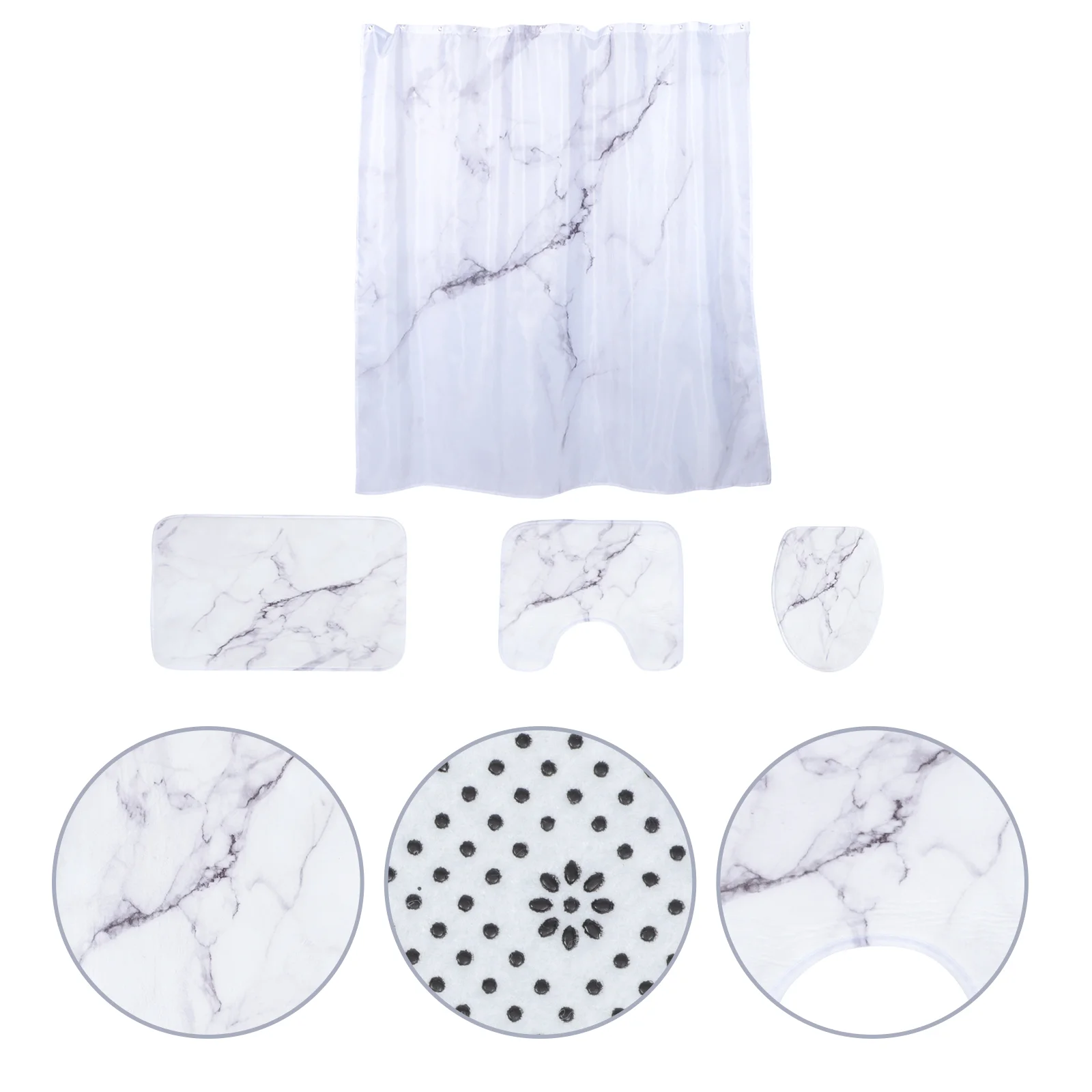 

1 Set of Waterproof Curtain Marbling Pattern Bath Curtain Decorative Bathroom Mats
