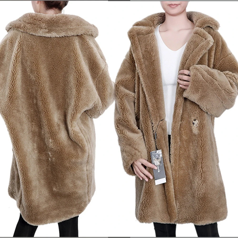 

2022 Teddy Coat Winter Alpaca Fleece/Fiber Fur Coat Women's Wool Plush Lamb Wool Mid-Length 100 Australian wool Coat fur jacket