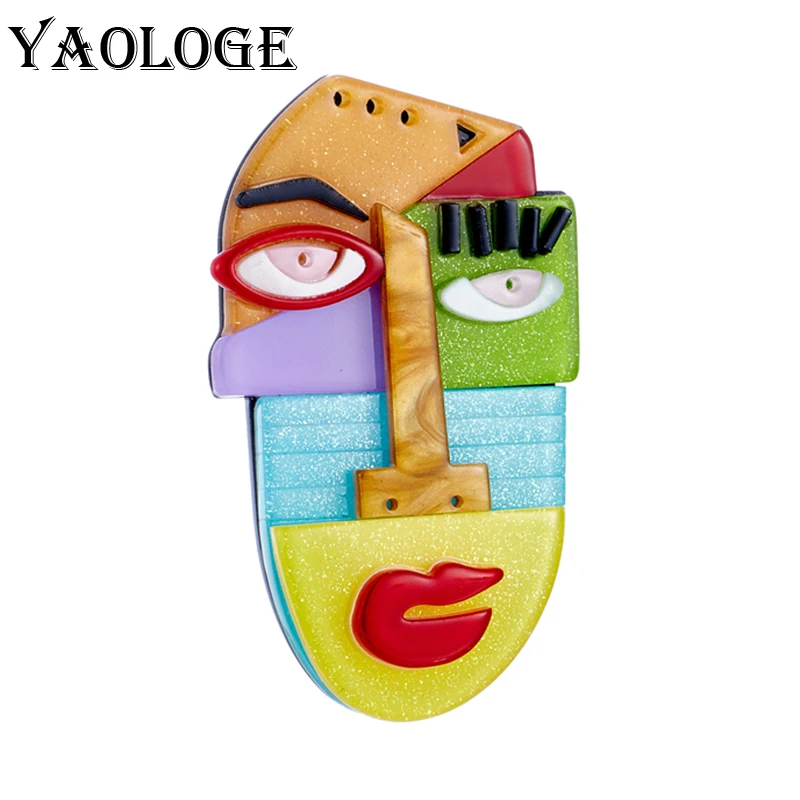 

YAOLOGE Acrylic Multicolor Funny Face Brooches For Women Unisex Creative Cartoon Mask Badge Casual Party Office Brooch Pin Gift