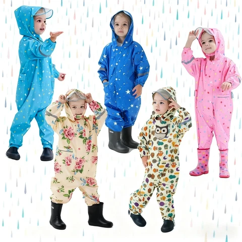 Детский плащ с героями мультфильмов, комбинезон с капюшоном, цельный водонепроницаемый ветрозащитный плащ, шляпа с полями, светоотражающая полоса для детей, мальчиков и девочек