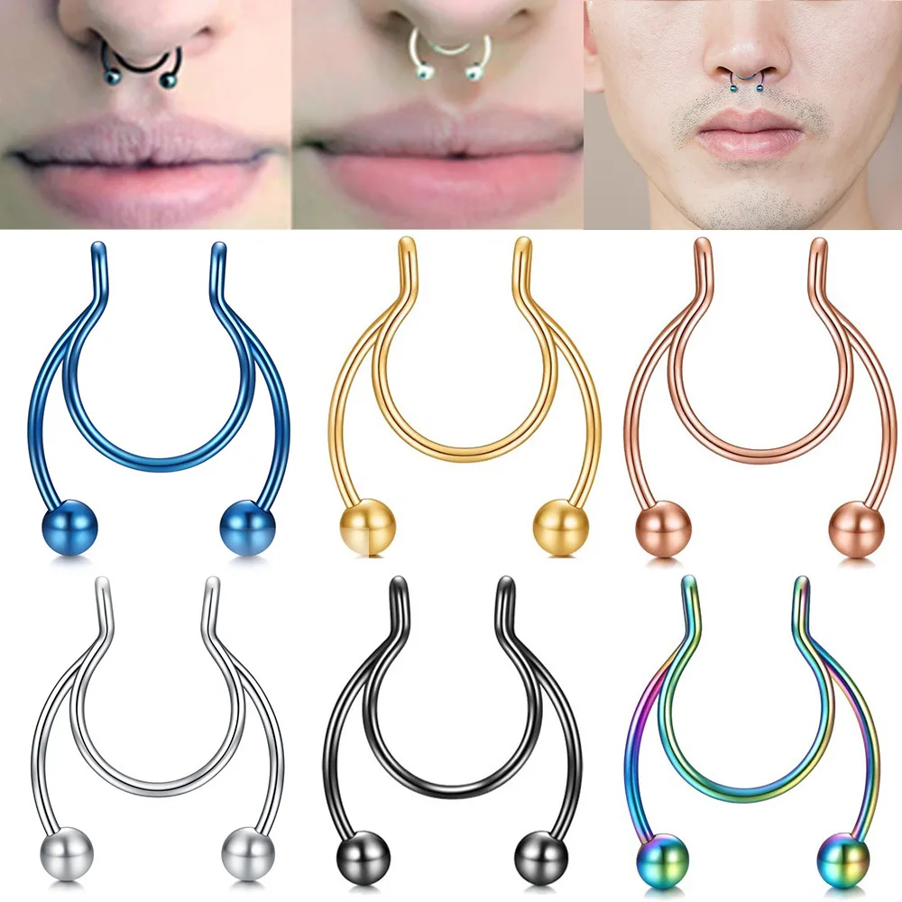 

INS Women U Shaped Fake Nose Ring Hip Hoop Rock Stainless Steel Non Piercing Nose Clip Punk Fashion Punk Human Body Jewelry