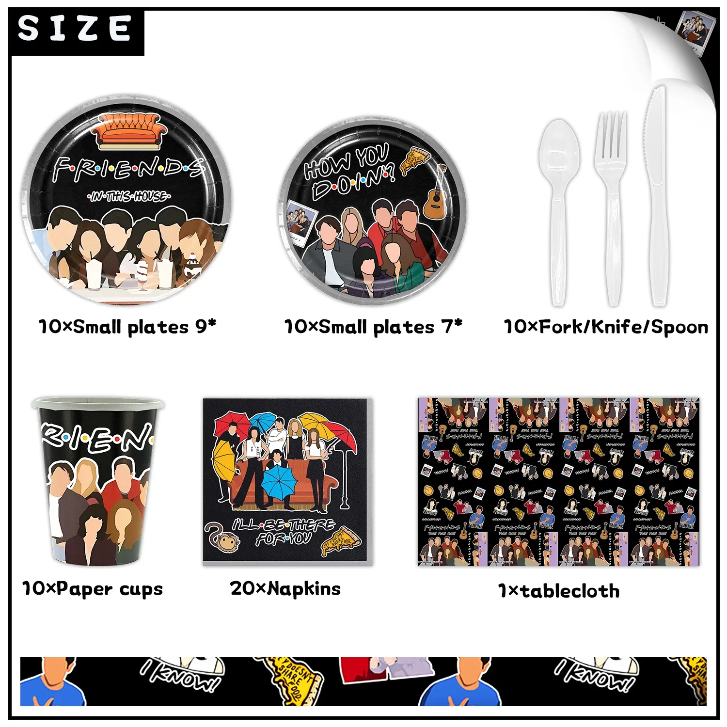 Тематические украшения для дня рождения друзей одноразовая посуда бумажные