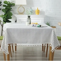 cotton linen nordic blue white plaid tablecloth table cloth with tassel rectangular tablecloth household coffee tabletowel decor