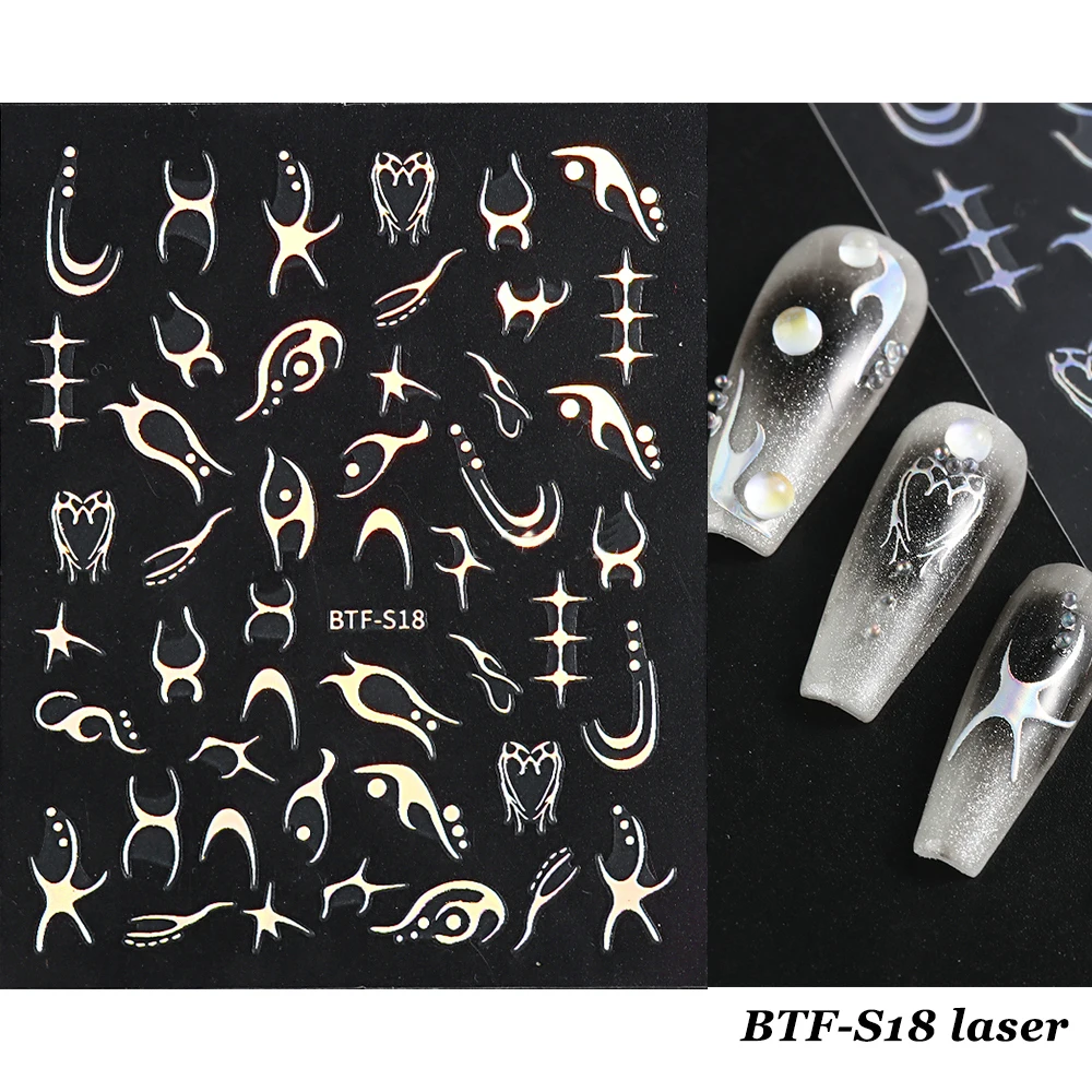 

Y2K Nail Stickers 3D Self-Adhesive Silver Flame Nail Decals Gold Bronzing Hearts Sliders Grunge Gothic Manicure Decor