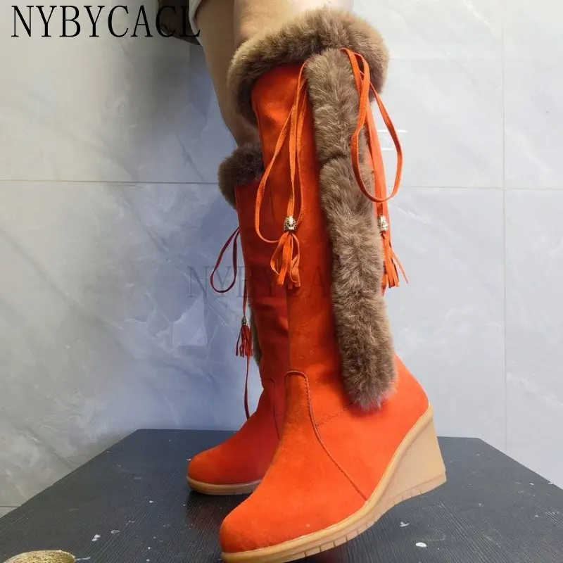 Autumn Warm Women Boots Knee Zipper Solid Color Ladies Boot High Heel Pointed Toe Sexy Low Heel Pumps Female Shoe Botas De Mujer