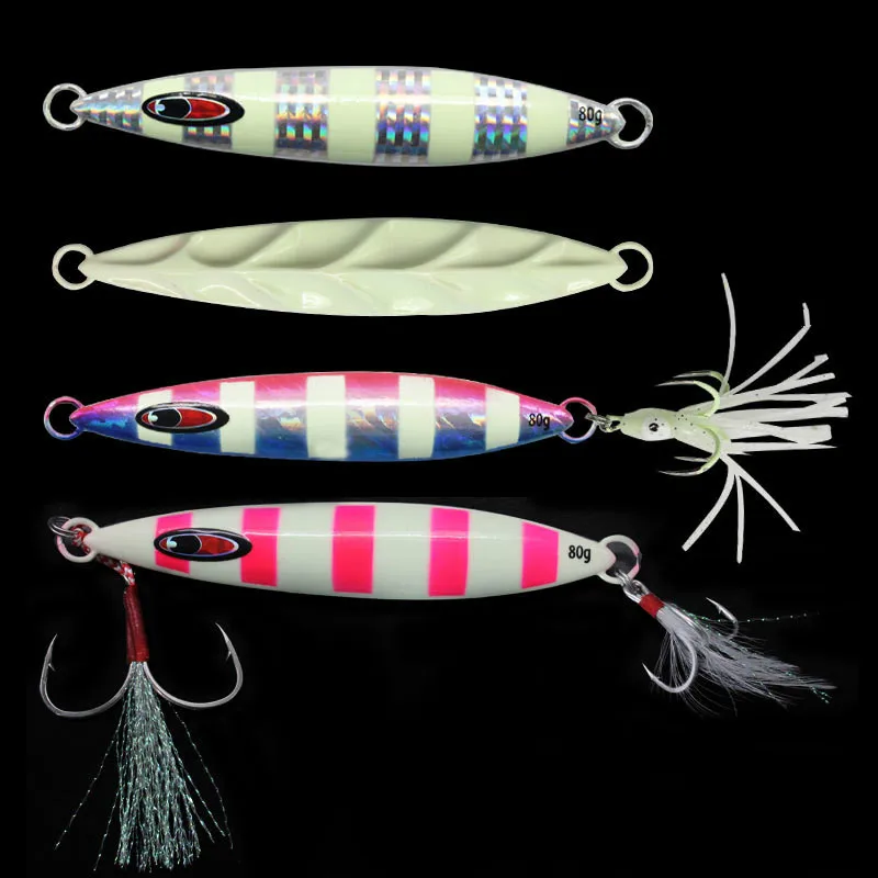 

Т-образная металлическая приманка для рыбной ловли, 60-250 г, искусственный Жесткий свинец со светящимся кальмаром и тройным крючком, искусств...