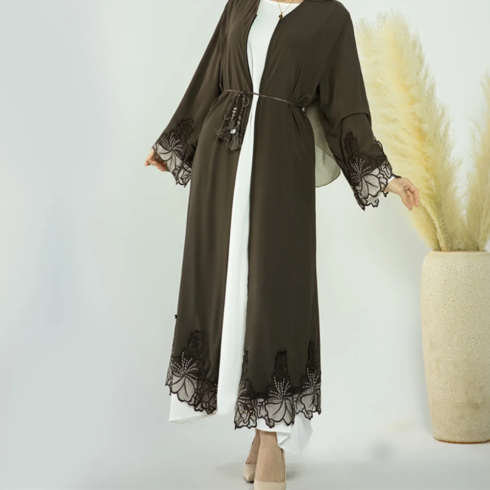 2023 Middle East Türkiye Lace Cardigan Dress Muslim Abayas for Women Dubai Abaya Kimono Robes Fashion Islamic Clothing