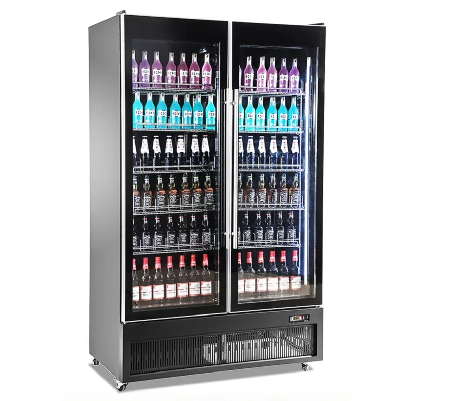 

commercial supermarket drink cake display refrigerator showcase upright glass double door fridge