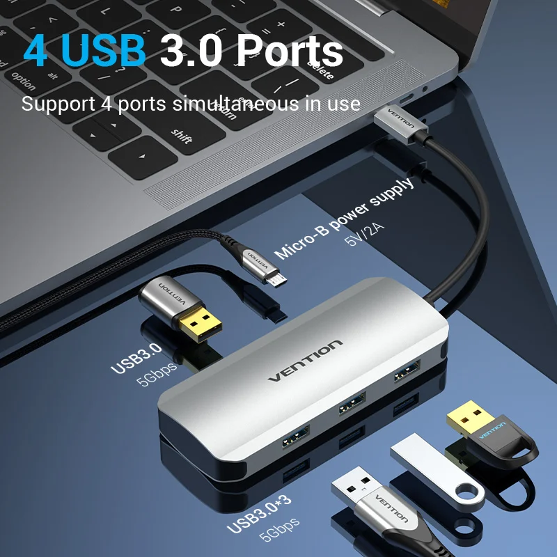 

Vention USB Hub 3,0 Мульти USB сплиттер 4 USB порта 3,0 2,0 dengan Daya Micro Charge untuk Lenovo Xiaomi Macbook Pro PC Hub USB 3