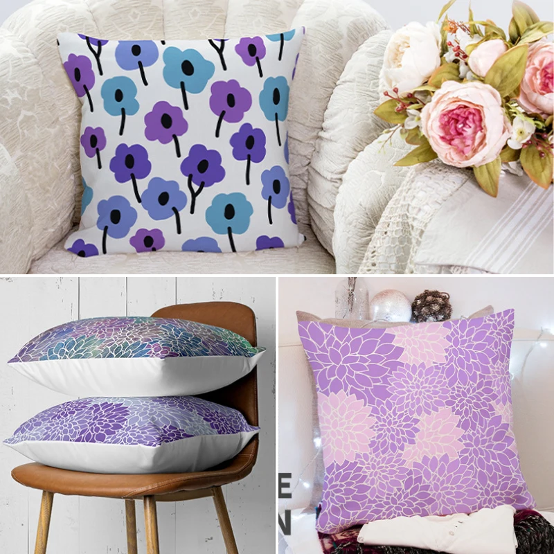 

45*45cm Purple Geometric Pillow Covers Decorative Cushion Cover Throw Pillow Case for Home Sofa Decoration Soft Pillowcases