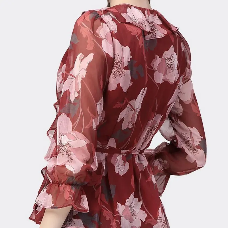 Женская Асимметричная Блузка с оборками элегантная винтажная блузка V-образным