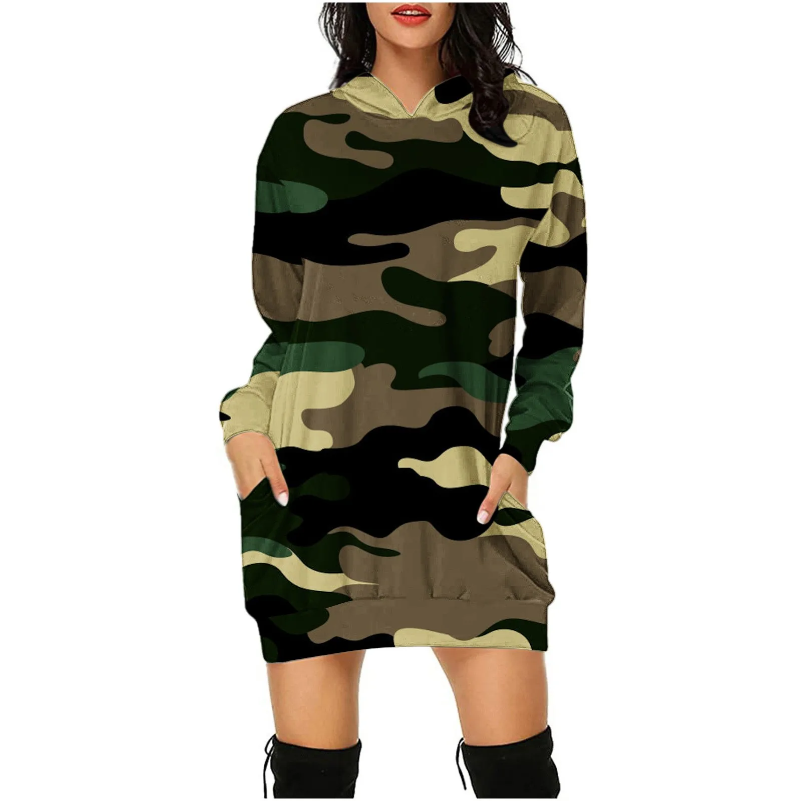 

Женское свободное платье-свитшот с длинным рукавом и капюшоном