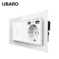 ubaro eu standard smart touch switch with usb socket tempered crystal glass panel 220v breaker plug work with smart life tuya