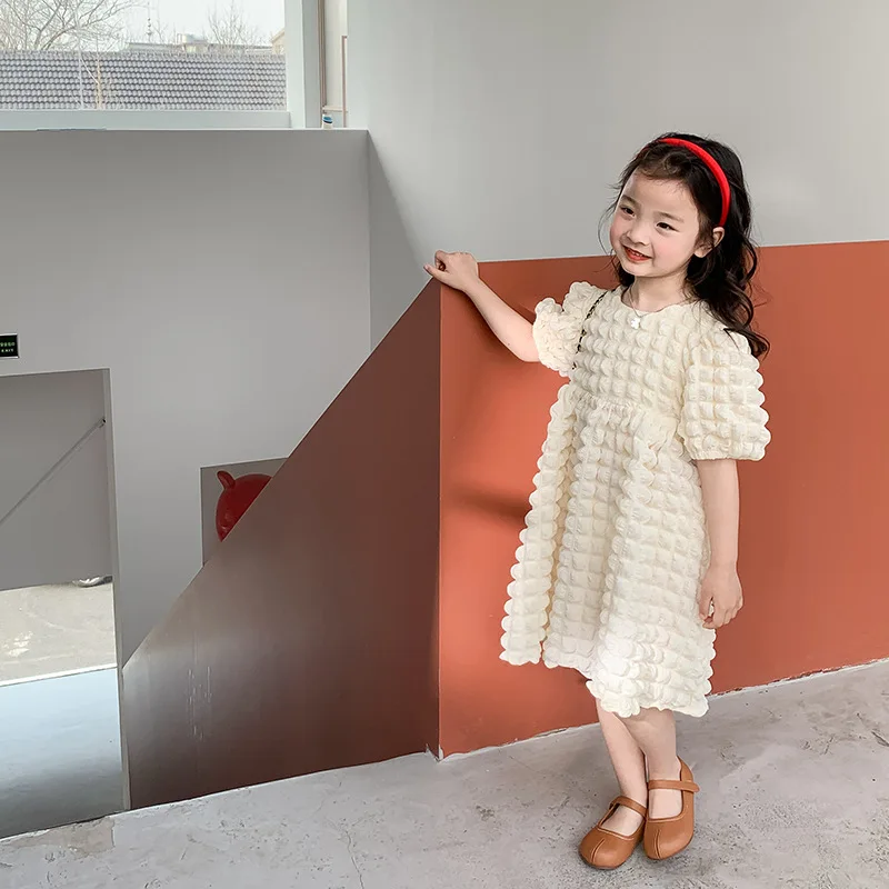 

2022 летнее модное платье для девочек с пышными рукавами, два цвета