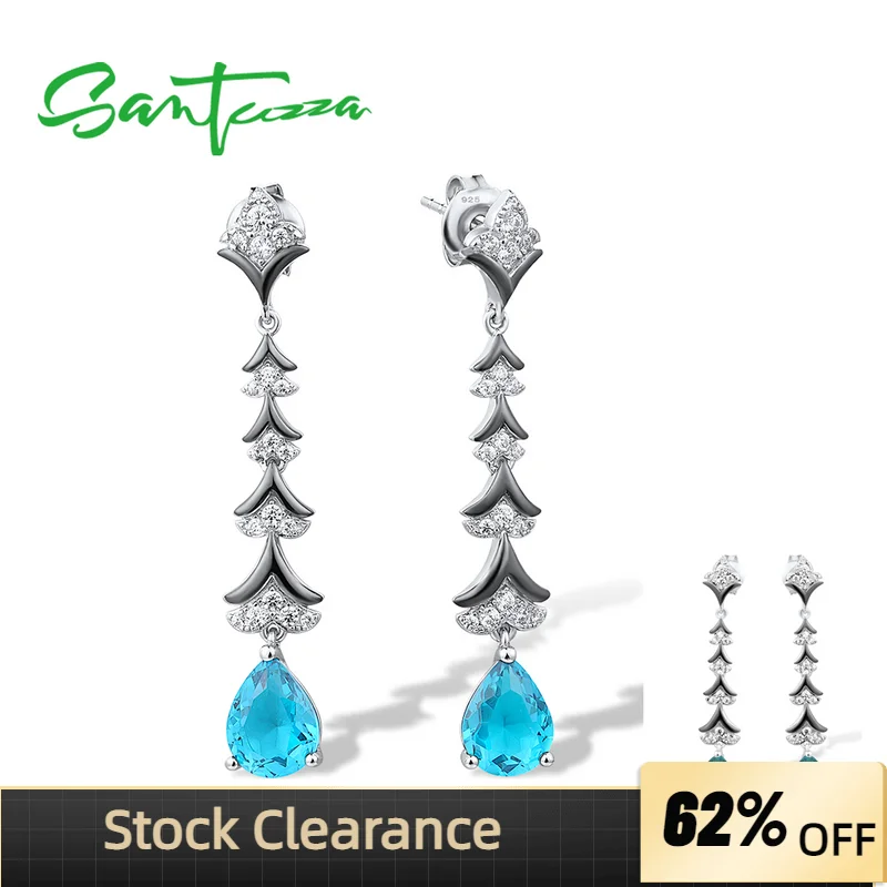 

Женские серьги из серебра 100% пробы SANTUZZA, со сверкающими белыми фианитами и синими камнями, изысканные подарки, ювелирные украшения
