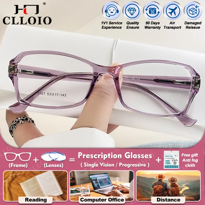 Фото CLLOIO модные очки TR90 для близорукости по рецепту для женщин, высококачественные прогрессивные фотохромные очки для чтения с защитой от синего луча №1
